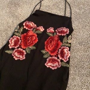 Black embroidered floral bodysuit